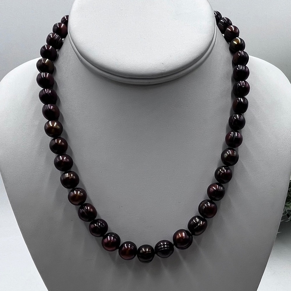 Honora Sterl Genuine Knotted Freshwater Baroque Chocolate Bronze Pearl Necklace